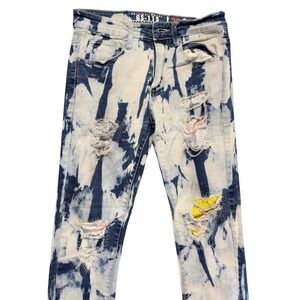 GS-115 Skinny Jeans Mens Bleached Distressed Denim Grunge Alt Streetwear Punk